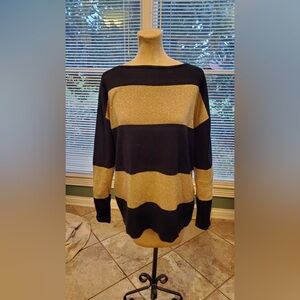 Chaps Classics Black and gold metallic stripe sweater Size S.